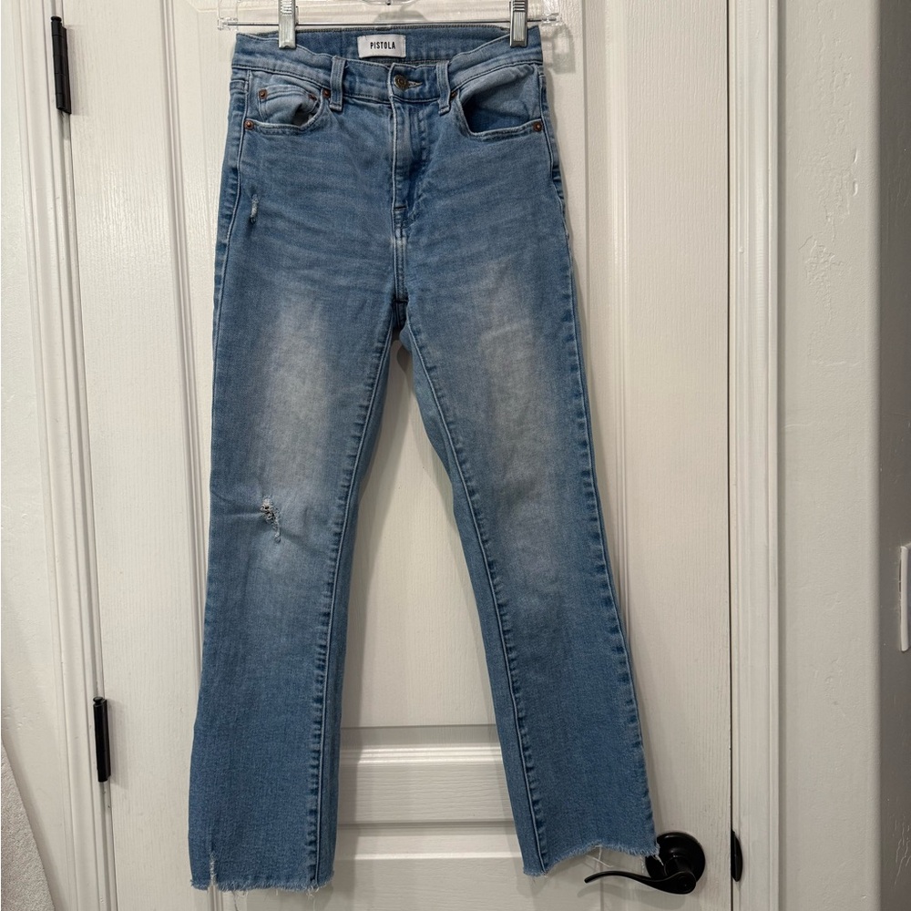 Pistola Blue Straight Leg Jeans with Distressed Knee